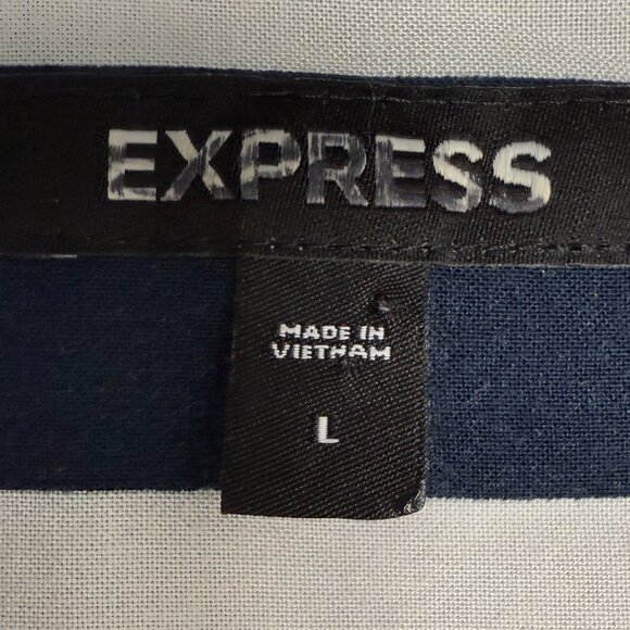 Men's EXPRESS Striped Rayon Short Sleeve Shirt Navy/White | Size Large‎ - Picture 5 of 9